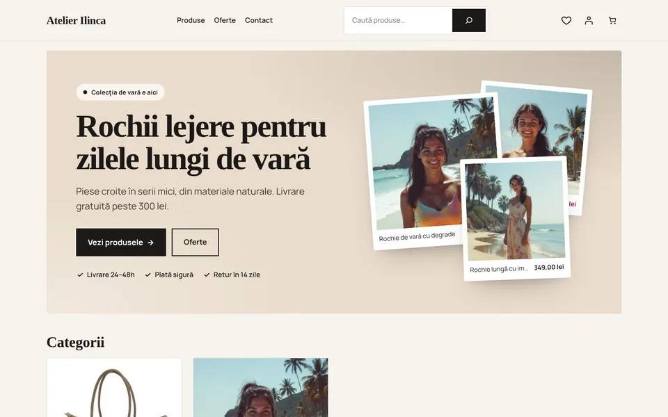 Tema Atelier pe calculator: prima pagină a magazinului demonstrativ Atelier Ilinca